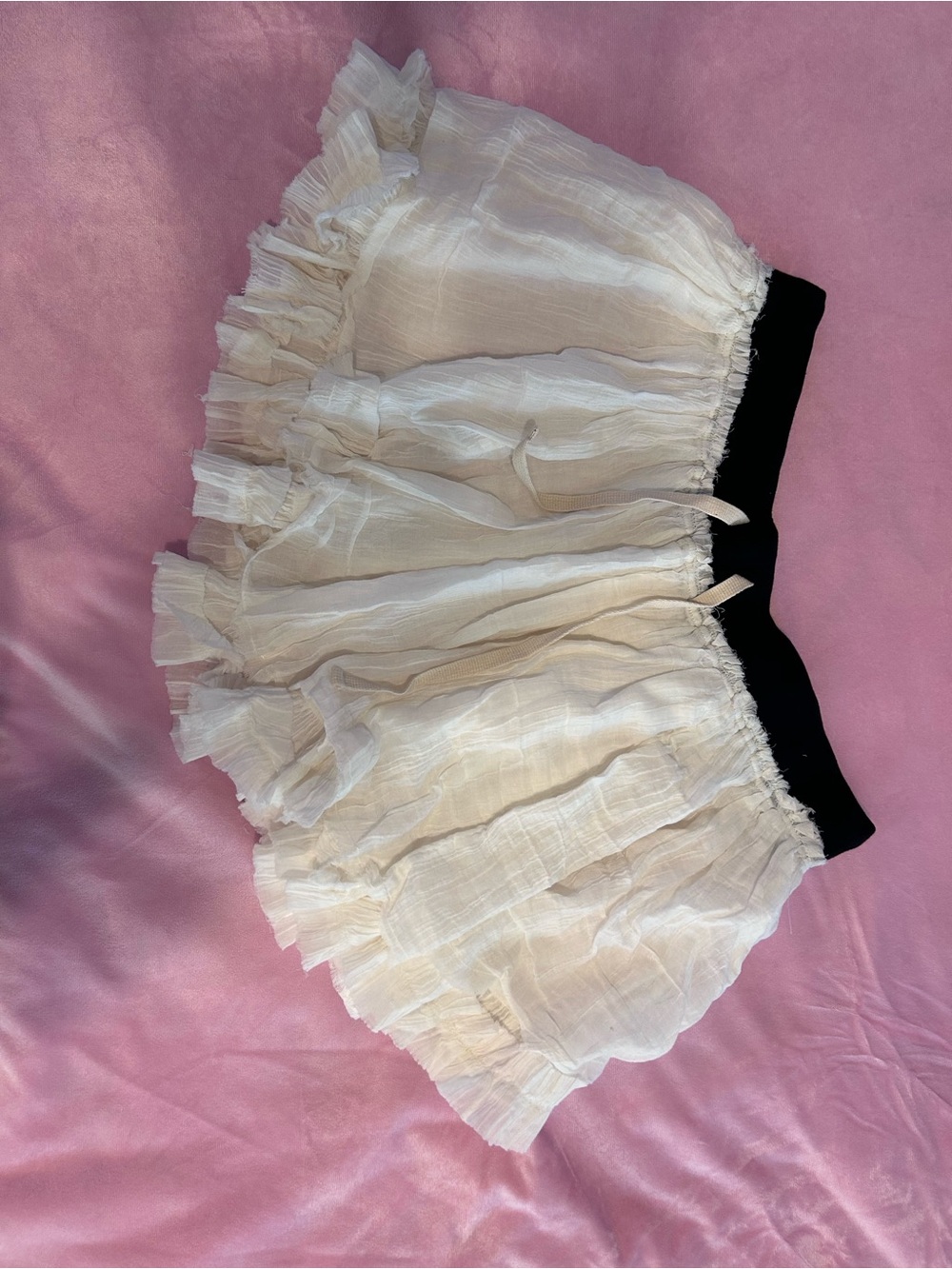 Free People Cream Ruffle Mini Skirt with Black Waistband